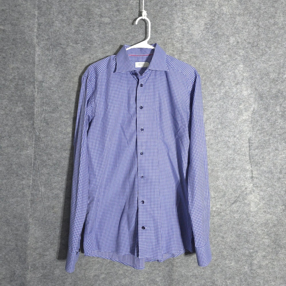 Eton Dress Shirt Mens 16 41 Blue Gingham Slim Fit Long Sleeve Cotton Designer
